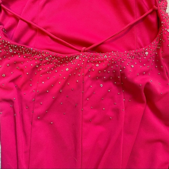 Beaded Barbie Pink Floor Length Formal Gown Prom Homecoming Dress Hot Pink - Picture 9 of 14